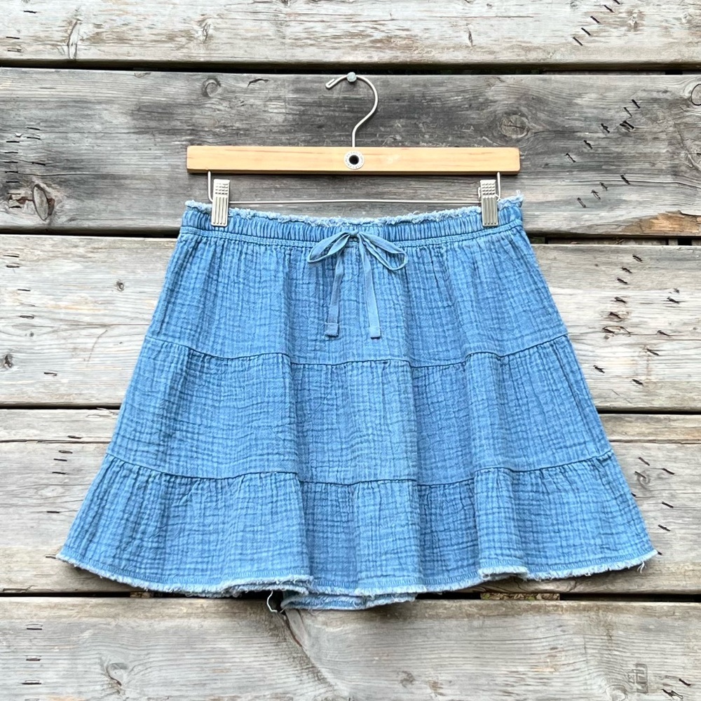 M Aerie NWT Blue Cotton Tiered Mini Skirt Drawstring Women’s